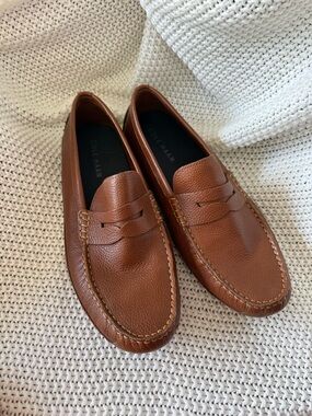 Cole Haan Brown Pebbled Leather Penny Loafers